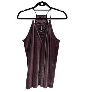 Express Velvet Lace-Up Deep V Neck Racerback Cami Maroon Womens Medium NWT